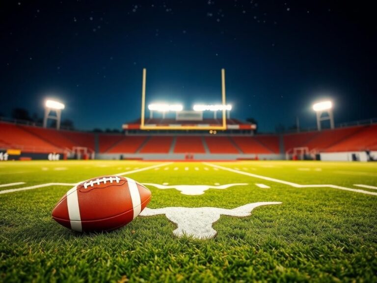 Flick International Close-up of a Texas Longhorns football resting on a freshly painted end zone