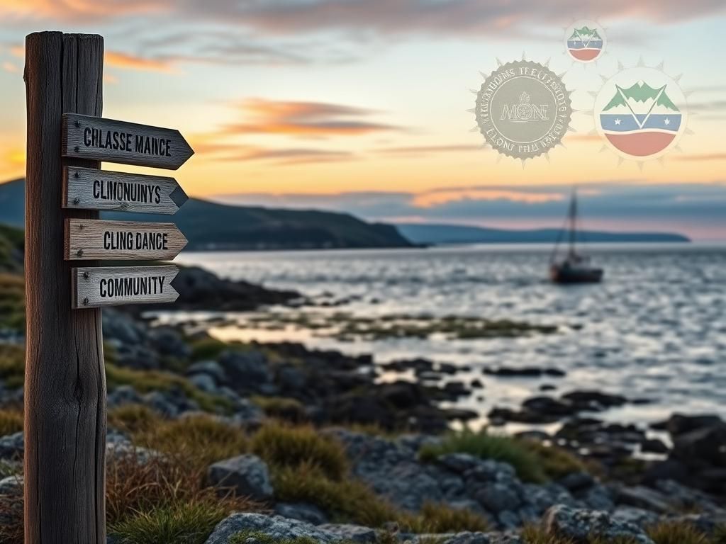 Flick International A dramatic coastal landscape of Maine at dawn with a weathered wooden signpost symbolizing grassroots engagement.
