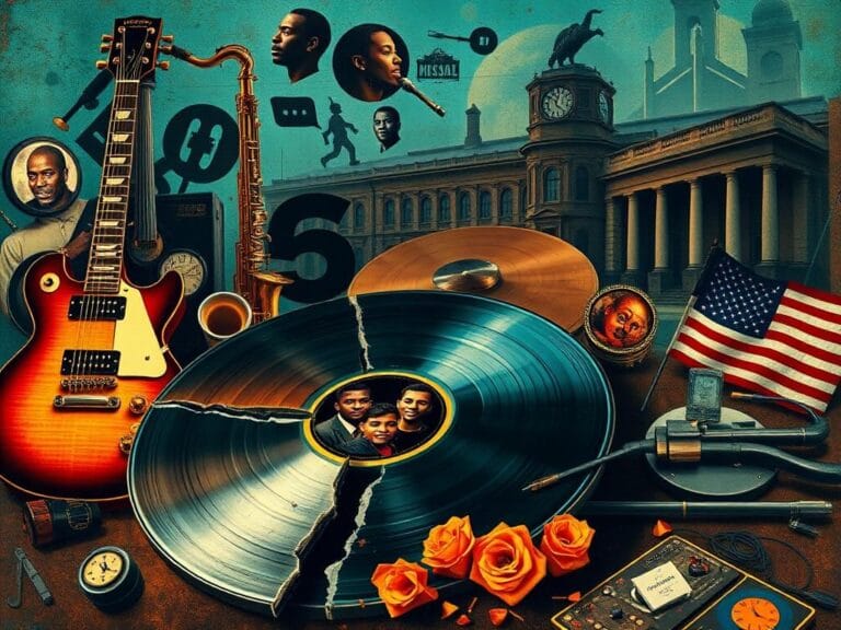 Flick International A vibrant collage of musical instruments symbolizing cultural appropriation