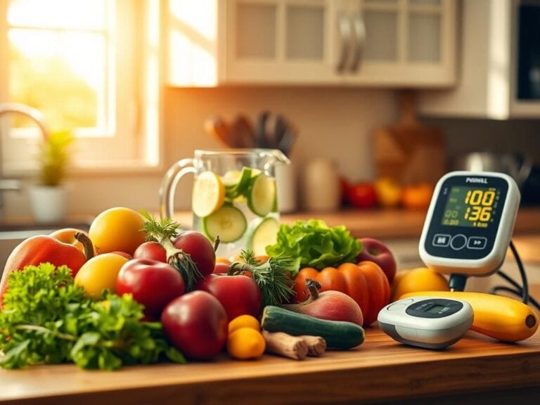 Flick International Tranquil kitchen countertop featuring colorful fruits and vegetables promoting heart-healthy diet