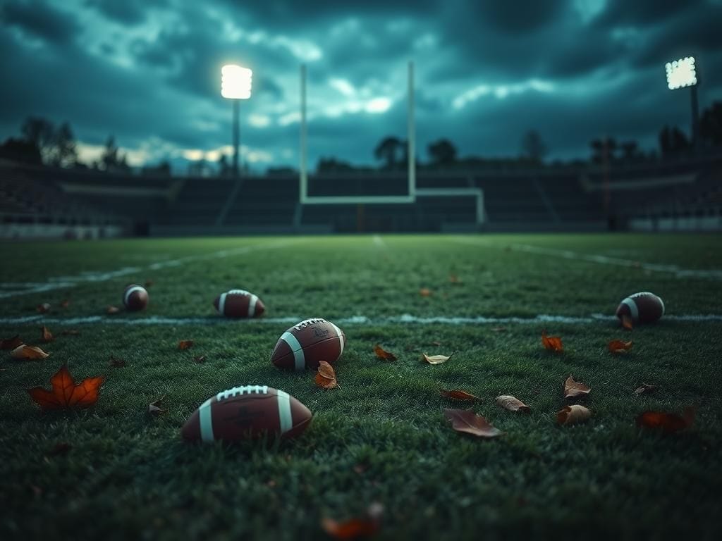 Flick International Empty football field with scattered balls after a play