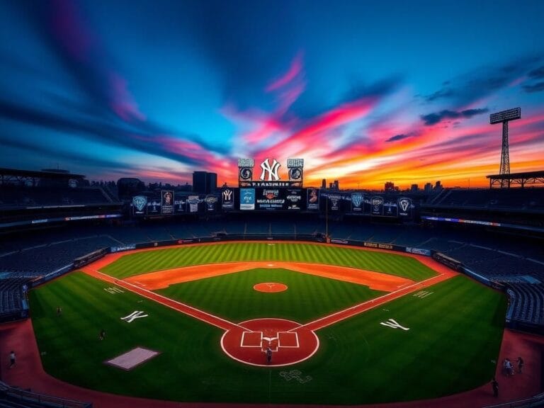 Flick International A vibrant sunset over Yankee Stadium, symbolizing hope for the Yankees' postseason chances.