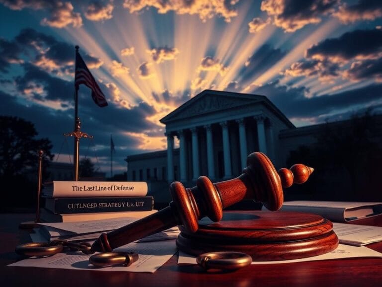 Flick International A courtroom scene at twilight with a large wooden gavel and legal documents