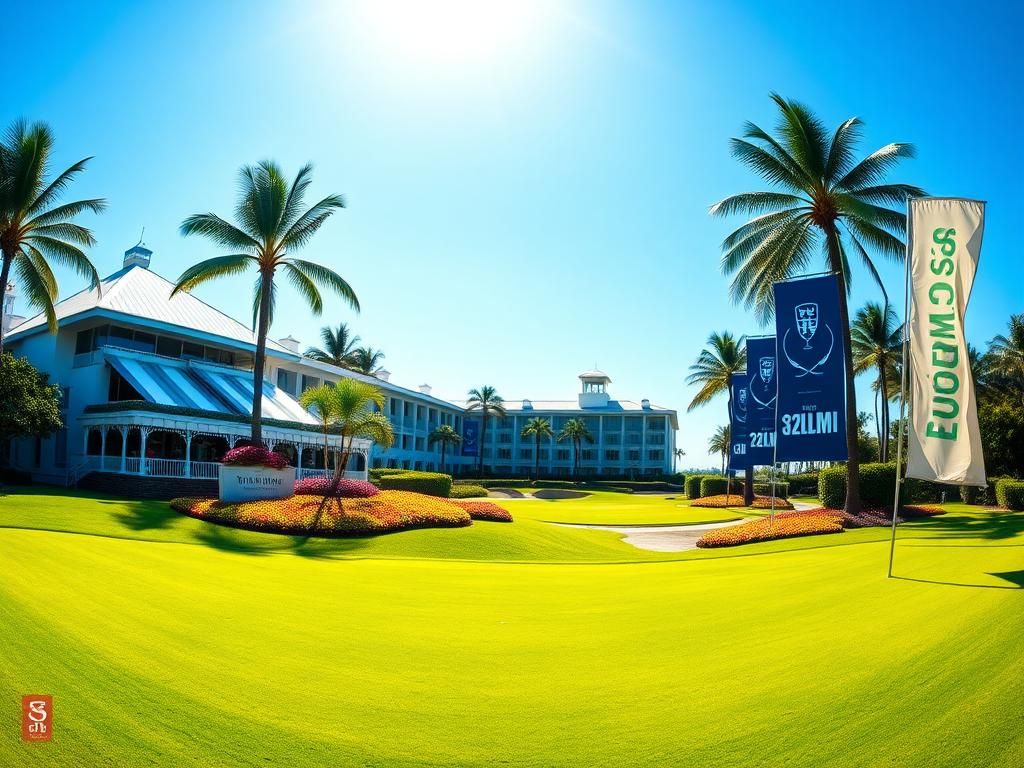Flick International Panoramic view of Trump National Doral golf course featuring lush fairways and the iconic clubhouse