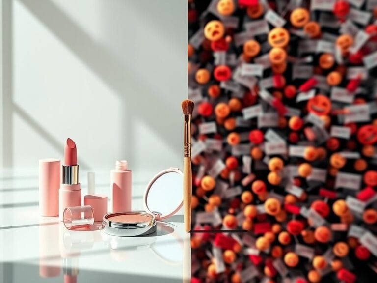 Flick International A split-screen image contrasting beauty products and chaotic social media reactions