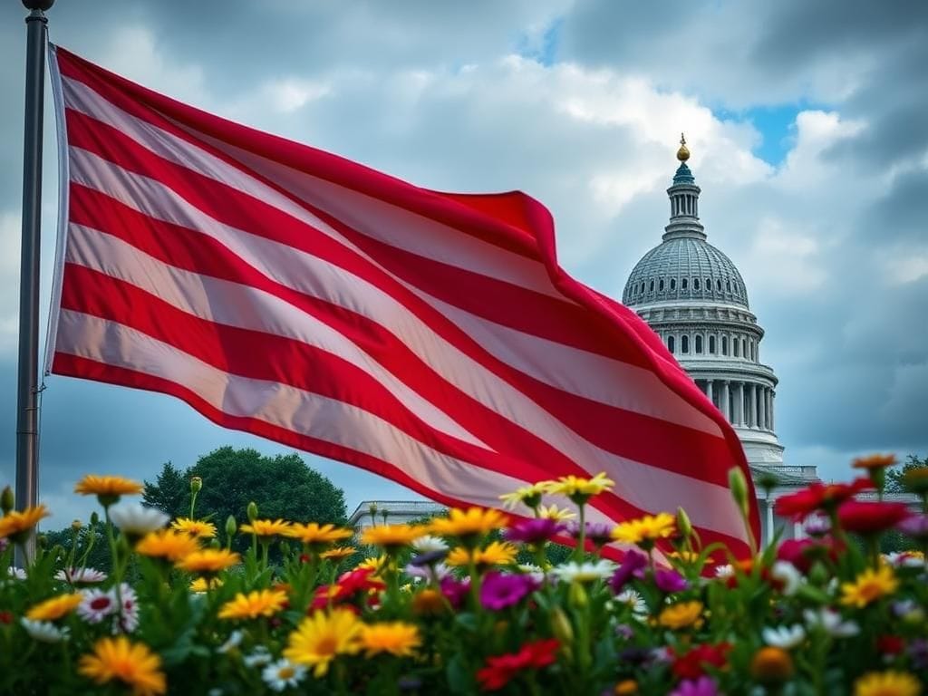 Flick International A large American flag waving in front of the Georgia State Capitol building, symbolizing political aspirations and support.