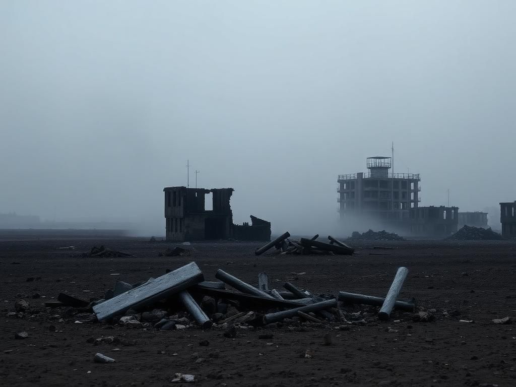 Flick International Desolate landscape of Gaza showing remnants of a destroyed building after an airstrike