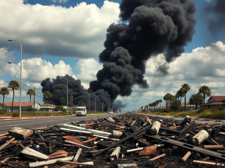 Flick International Charred debris scattered on a road after gas line explosion in beach town