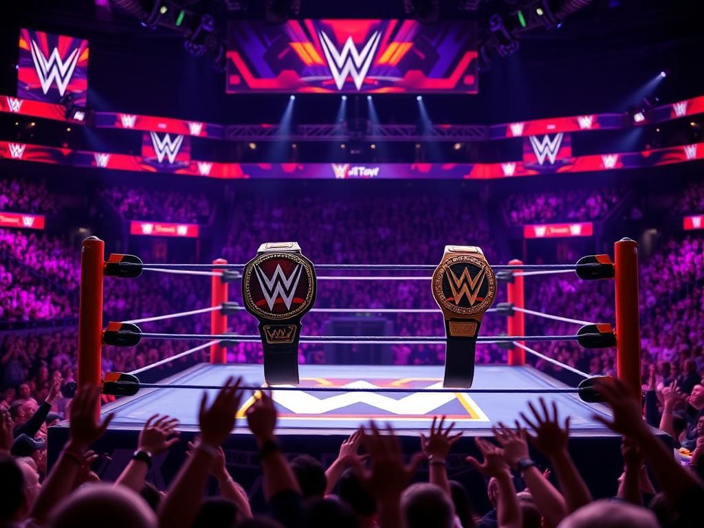 Flick International A vibrant wrestling ring at SummerSlam featuring championship belts and an excited crowd