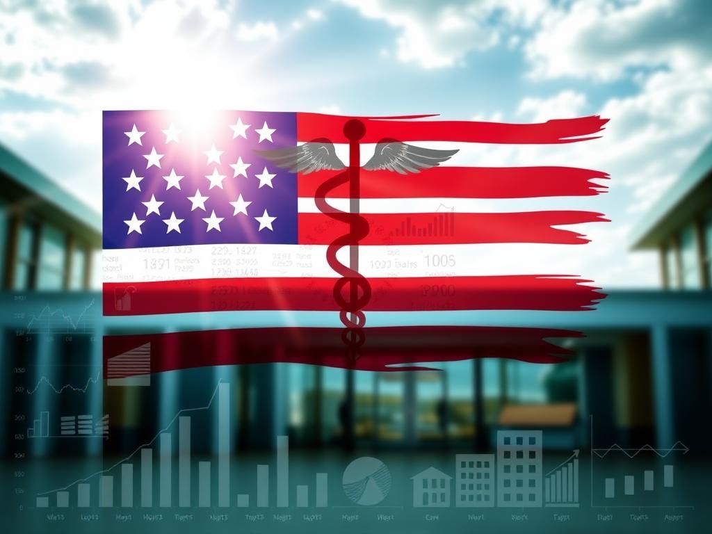 Flick International A stylized representation of the U.S. flag blended with medical symbols over an abstract healthcare background