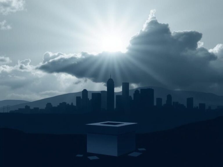 Flick International Conceptual landscape of California's skyline with divided political map and crumbling ballot box