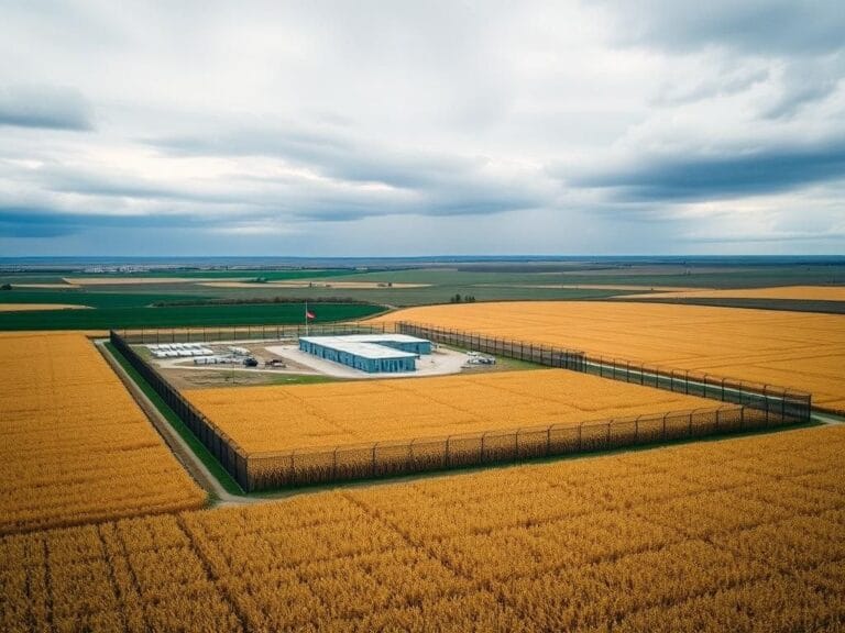 Flick International Aerial view of the new Cornhusker Clink detention facility in southwest Nebraska surrounded by golden cornfields