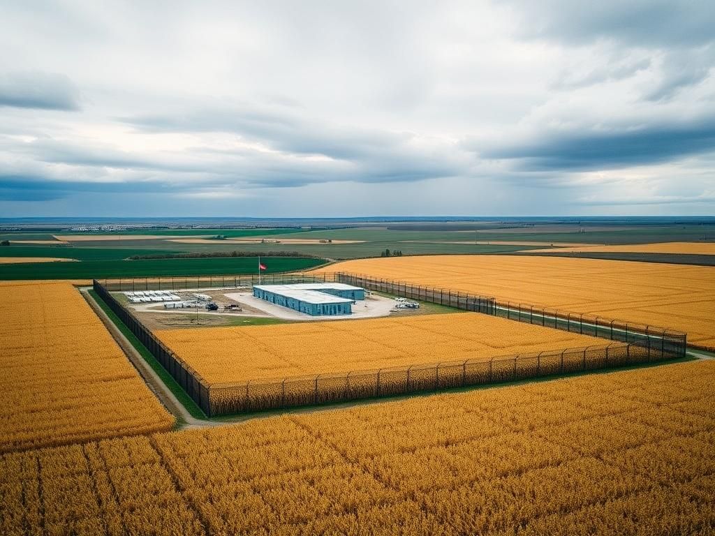 Flick International Aerial view of the new Cornhusker Clink detention facility in southwest Nebraska surrounded by golden cornfields