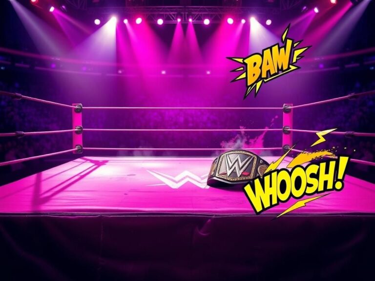 Flick International A vibrant wrestling ring showcasing Tiffany Stratton's championship match against Jade Cargill at SummerSlam