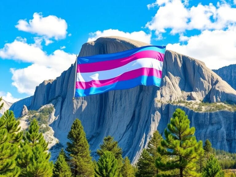Flick International A massive transgender pride flag draped across El Capitan in Yosemite National Park