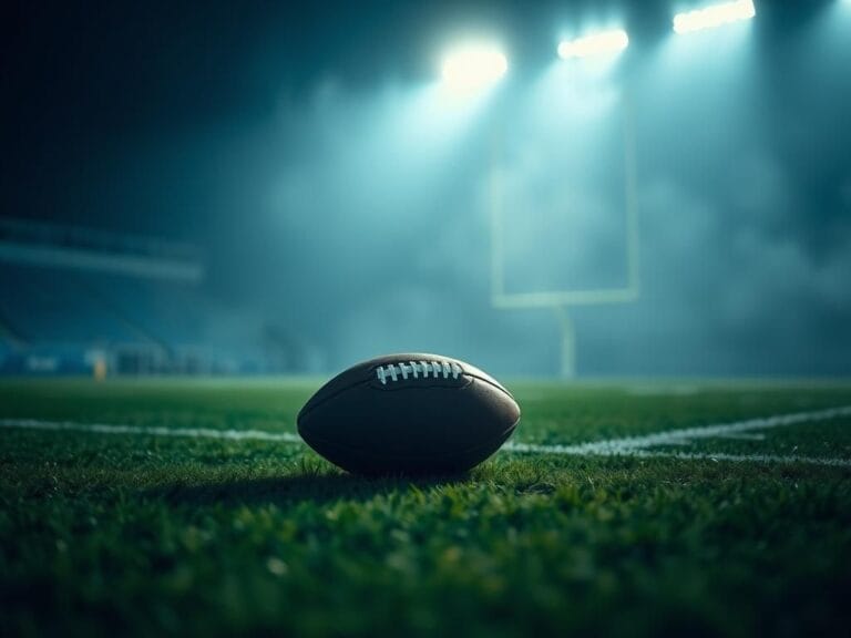 Flick International A deflated football on the sidelines of a football field under stadium lights, symbolizing trust issues in the Colts' QB decision