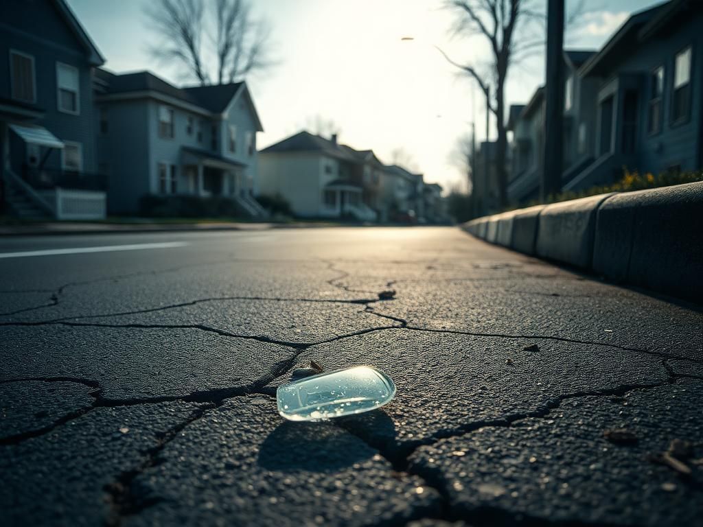 Flick International Urban landscape with cracked road and shattered taillight glass representing a hit-and-run incident