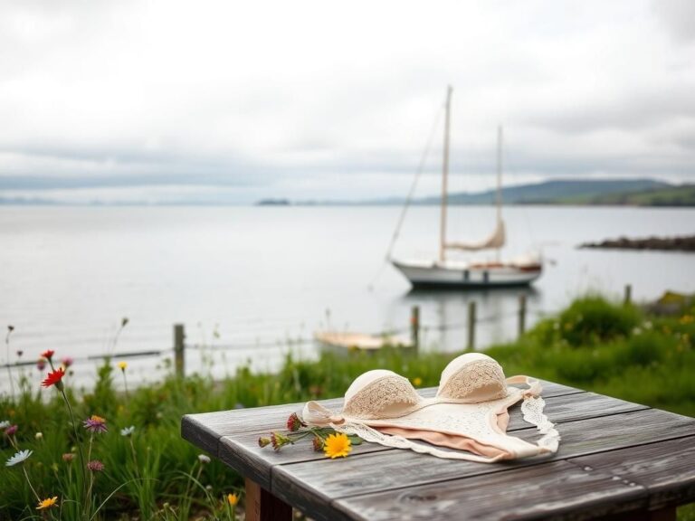 Flick International Delicate handcrafted bikini on a wooden table surrounded by spring flowers