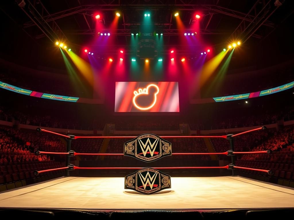 Flick International A dramatic empty wrestling ring with Women's Championship belt under vibrant lights
