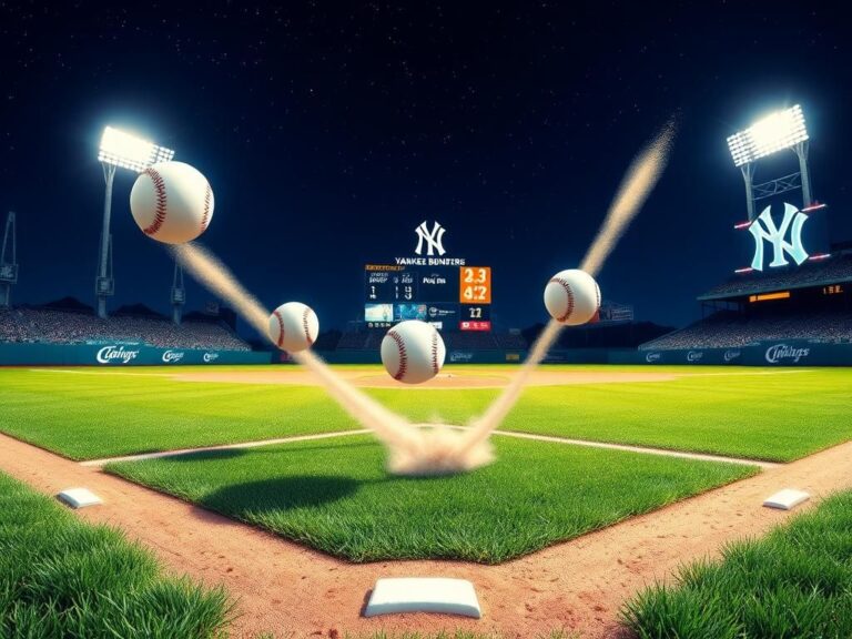 Flick International Baseballs soaring in mid-air at George M. Steinbrenner Field during Yankees historic home run game