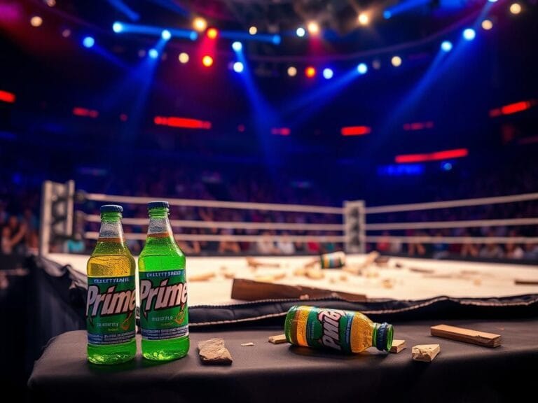 Flick International Logan Paul executing a frog splash onto Jelly Roll through a table at SummerSlam