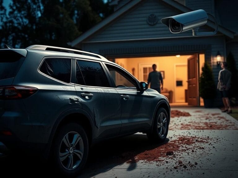 Flick International A damaged SUV outside a suburban home following a tense confrontation related to Kyle Chrisley's lawsuit.