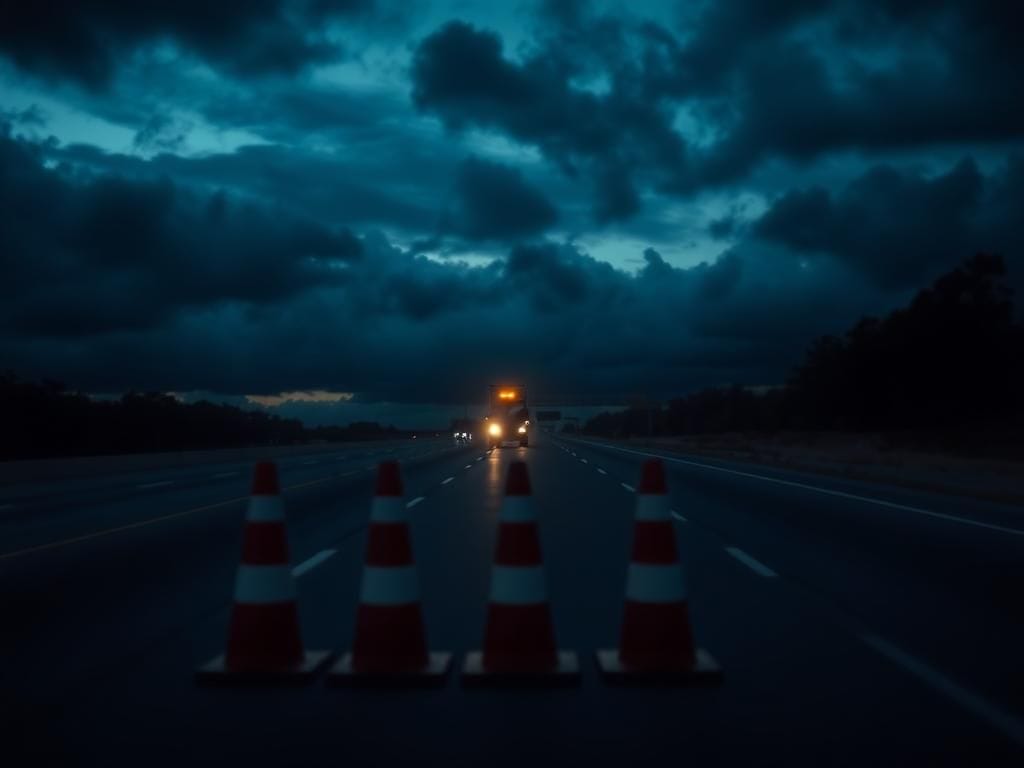 Flick International Dramatic highway scene at dusk with Florida Turnpike and ominous clouds