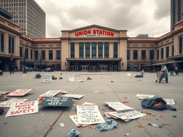 Flick International A scene depicting the aftermath of a protest at Union Station in Washington, D.C.