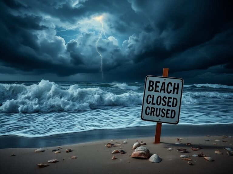 Flick International Stormy coastal scene showing Hurricane Erin's powerful winds and dangerous conditions