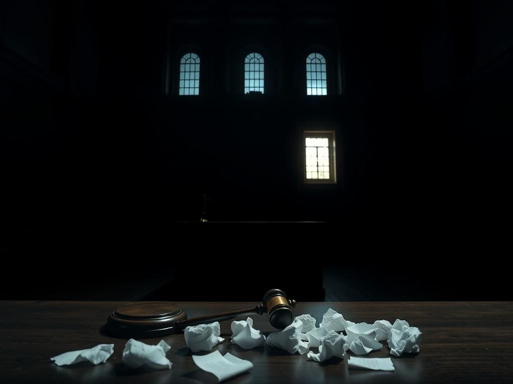 Flick International Dark courtroom scene depicting tension during sentencing for alleged honor killing plot