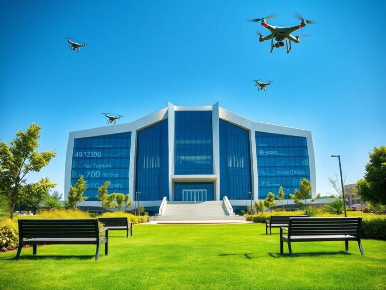 Flick International Futuristic government building symbolizing a revamped intelligence agency under Tulsi Gabbard's ODNI 2.0 plan