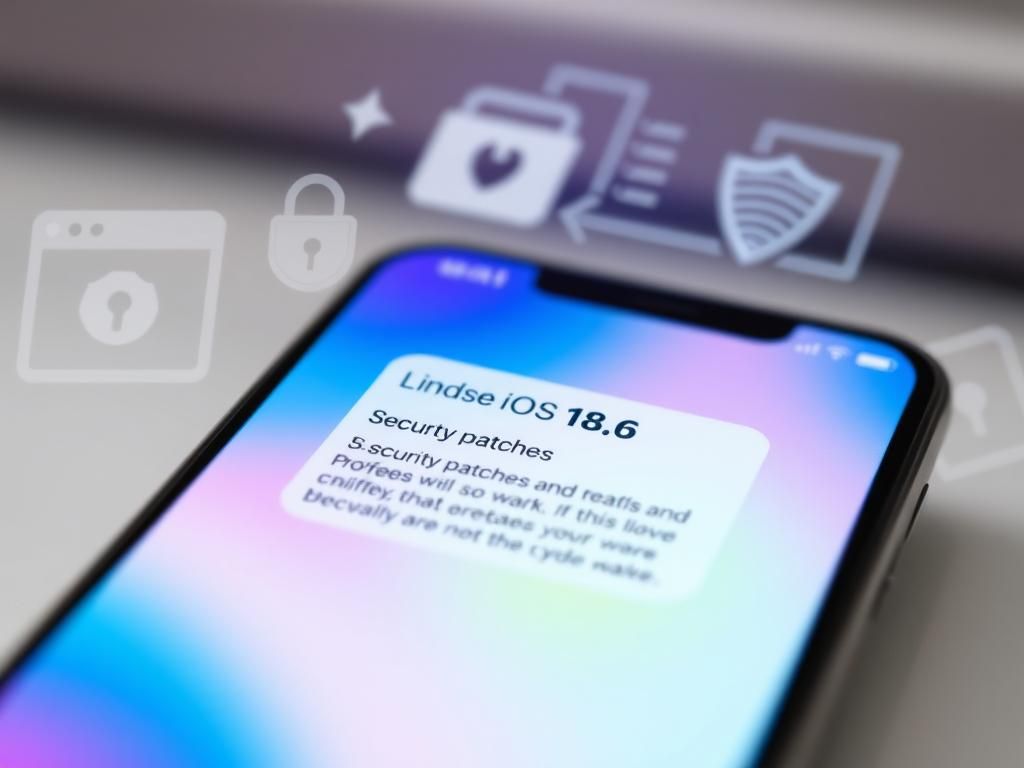 Flick International Close-up view of a modern smartphone displaying the iOS 18.6 update screen with vibrant colors and security notifications