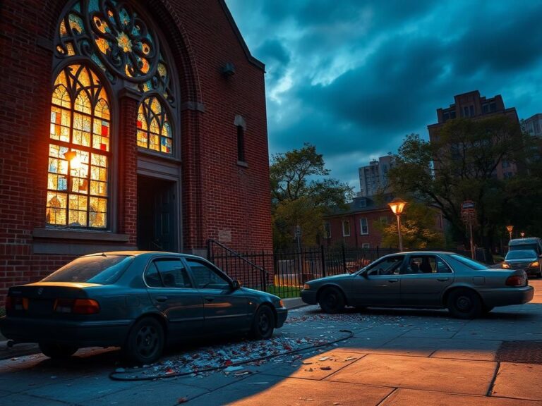 Flick International Shattered stained-glass windows of a historic church in Washington, D.C. amid vandalism aftermath