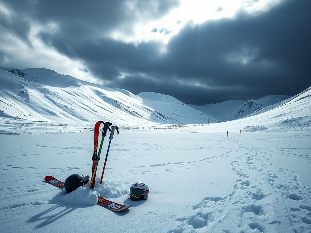 Flick International Dramatic winter landscape depicting an empty ski training area in New Zealand