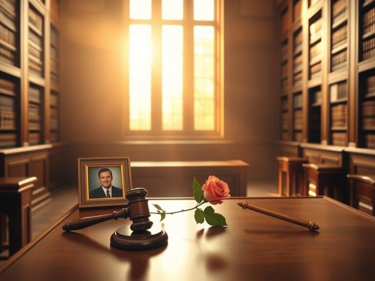 Flick International A serene courtroom scene with an empty judge's bench and a framed photo of Judge Frank Caprio.
