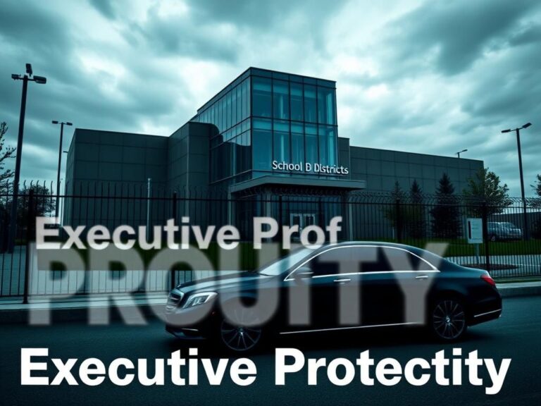 Flick International A modern school district headquarters surrounded by security measures