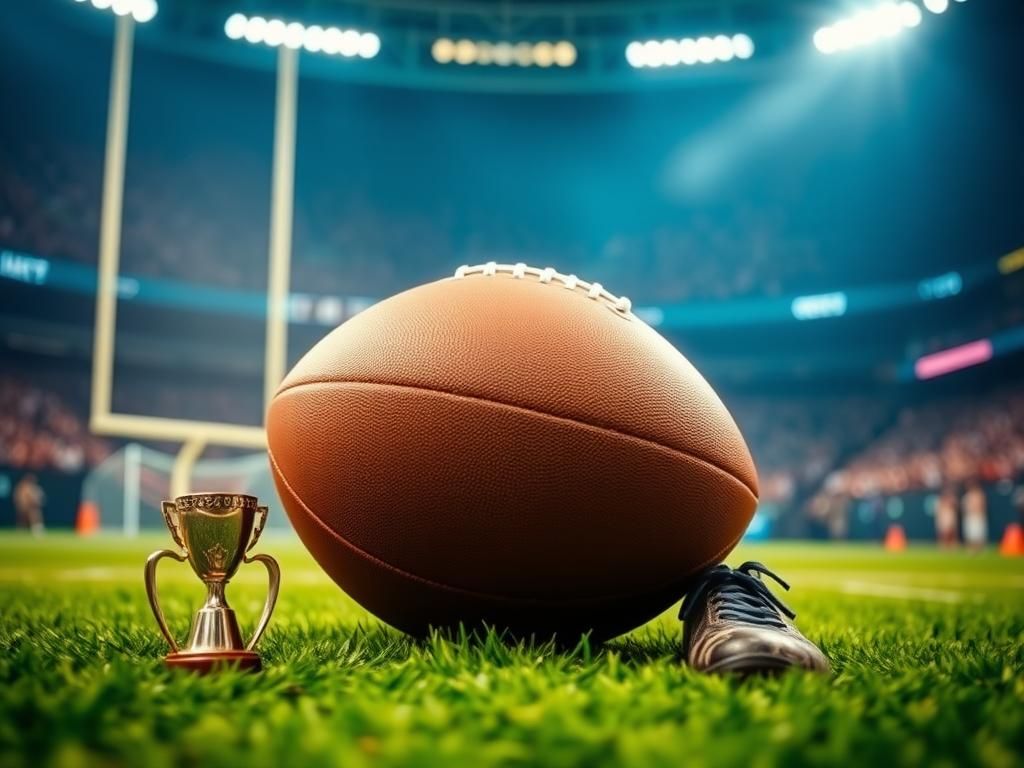 Flick International A football resting on a green field under stadium lights, symbolizing triumph and celebration.