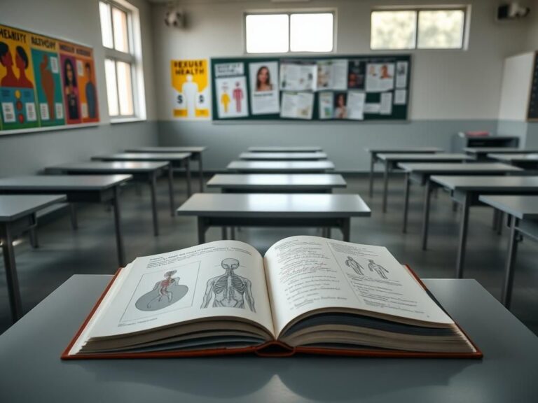 Flick International Modern classroom setting with empty desks and educational materials on display