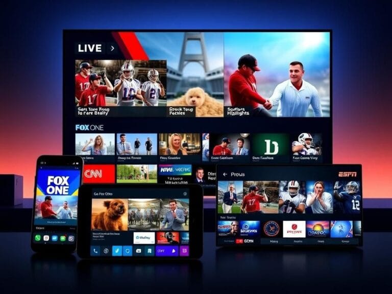 Flick International A sleek digital streaming interface displaying live news and sports across devices