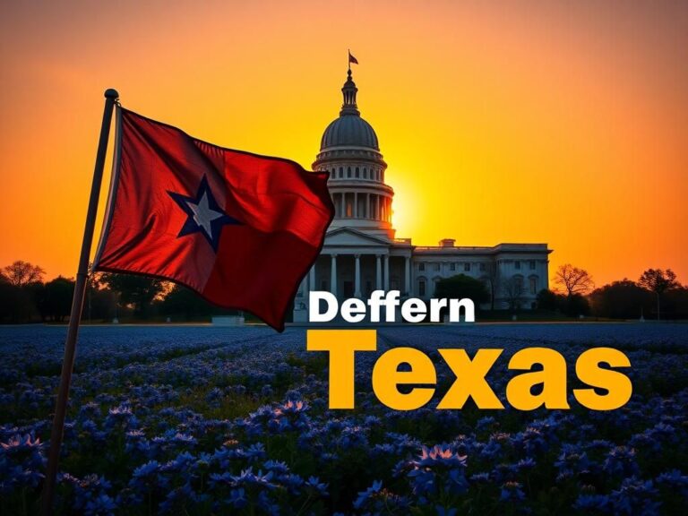 Flick International Majestic Texas state capitol building at sunset with Texas flag and bluebonnets