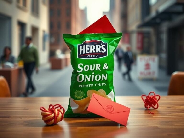 Flick International Bag of Herr’s Sour Cream & Onion potato chips with a red envelope inside