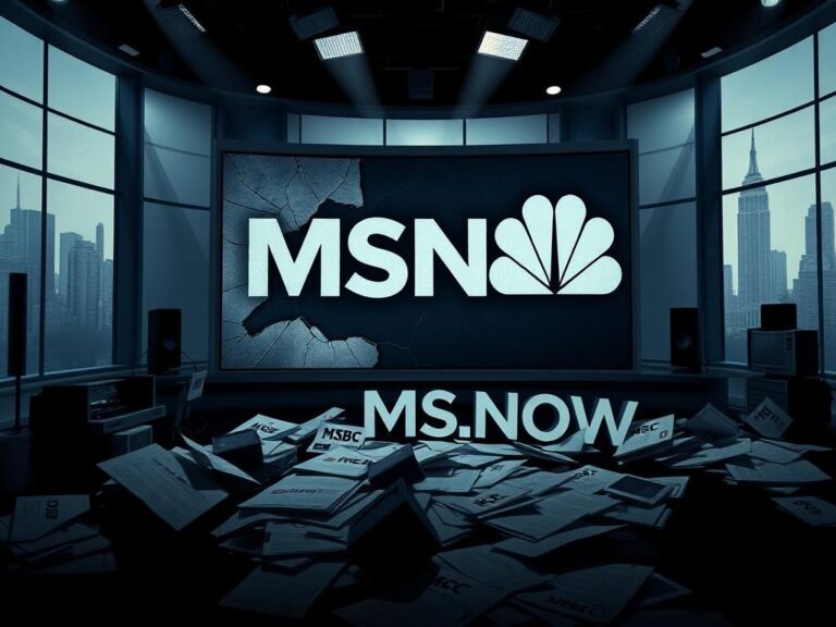 Flick International Digital collage of a chaotic television studio depicting the disruption in media following MSNBC's name change.
