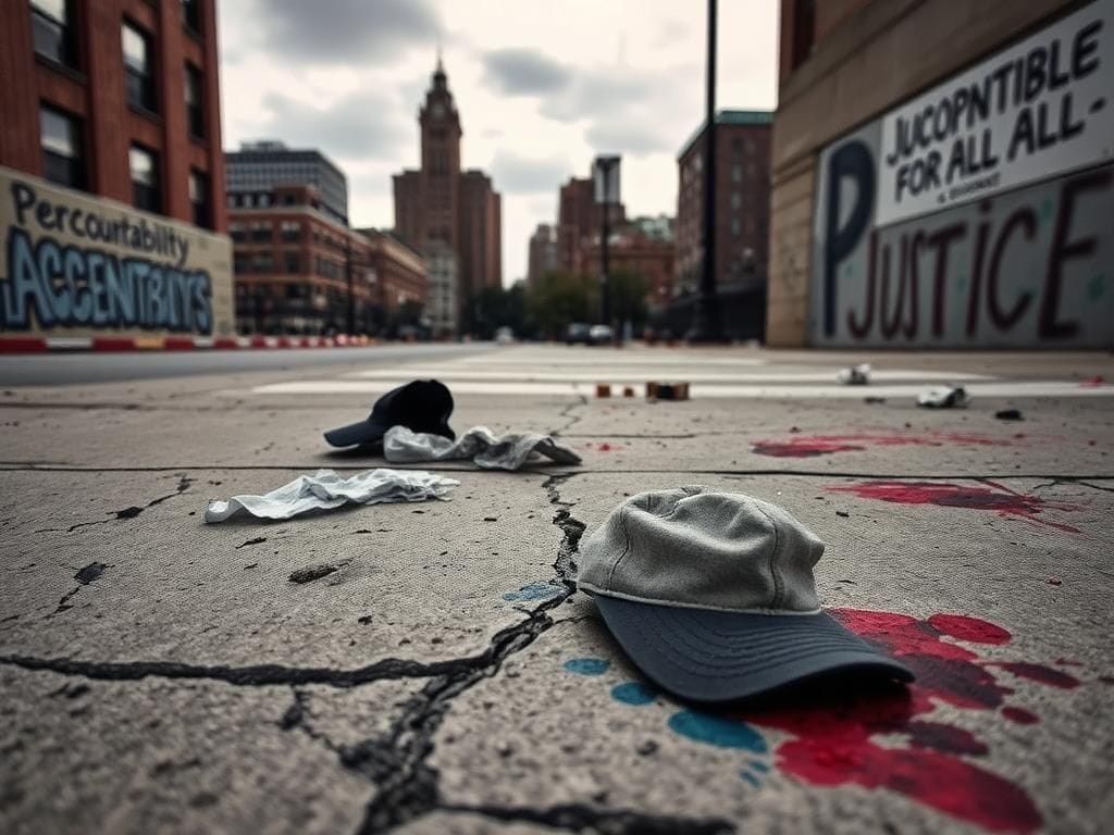 Flick International Urban scene of the aftermath of a street altercation in downtown Cincinnati