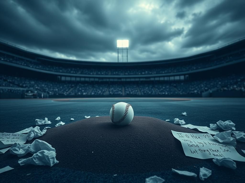 Flick International Empty pitcher's mound at a deserted baseball stadium under an overcast sky