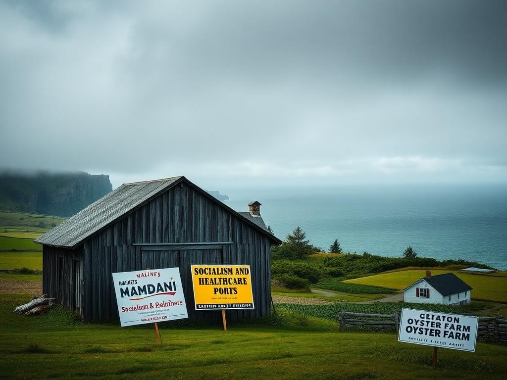 Flick International Scenic view of Maine's coastline highlighting the political landscape and campaign imagery
