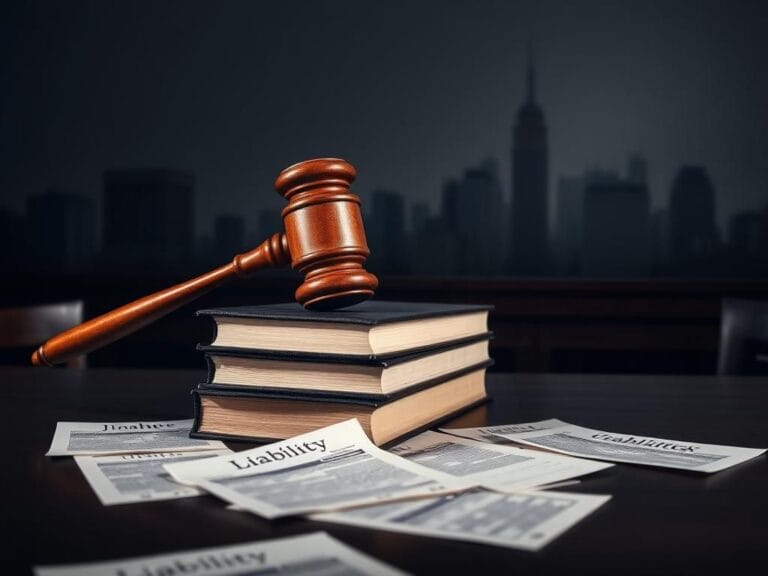 Flick International Wooden gavel atop law books with New York skyline silhouette