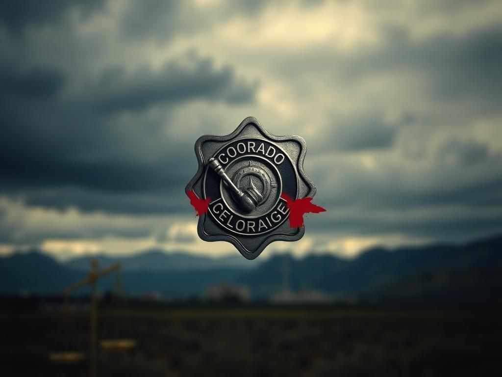 Flick International Abstract representation of a law enforcement badge against a Colorado landscape