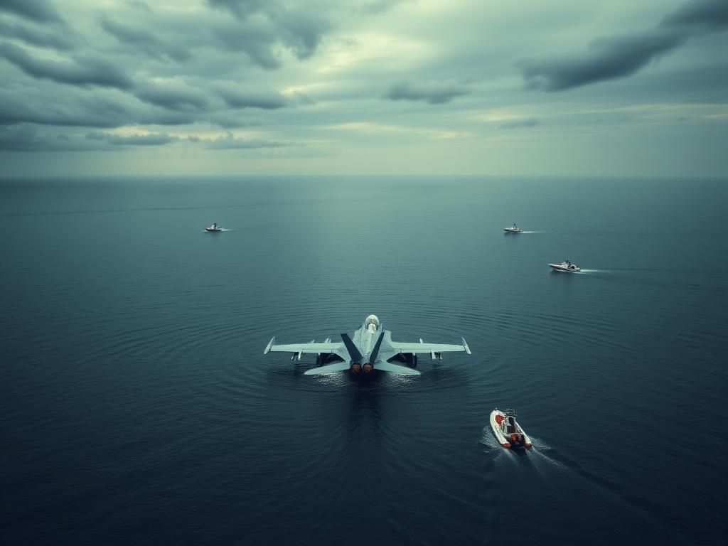 Flick International A Navy F/A-18 Super Hornet partially submerged in Virginia waters during a search and rescue operation.