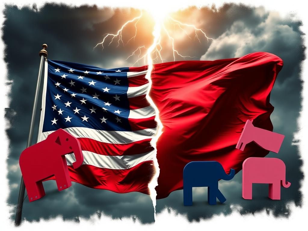 Flick International Frayed American flag symbolizing division amidst vibrant patriotism