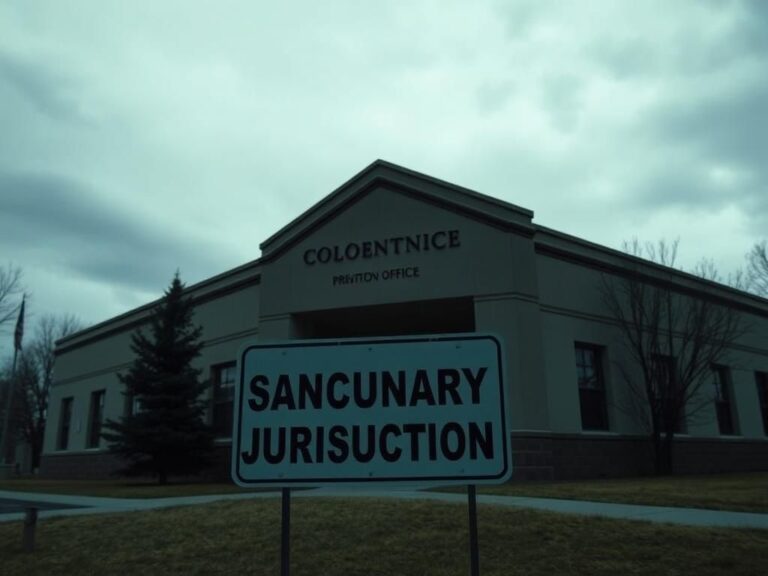 Flick International Exterior view of a Colorado probation office with a 'Sanctuary Jurisdiction' sign